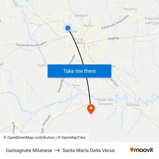 Garbagnate Milanese to Santa Maria Della Versa map