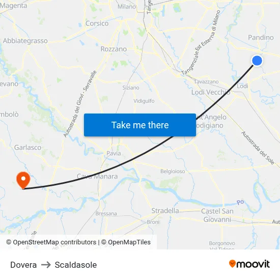 Dovera to Scaldasole map