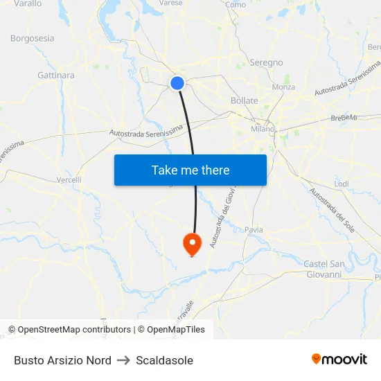Busto Arsizio Nord to Scaldasole map