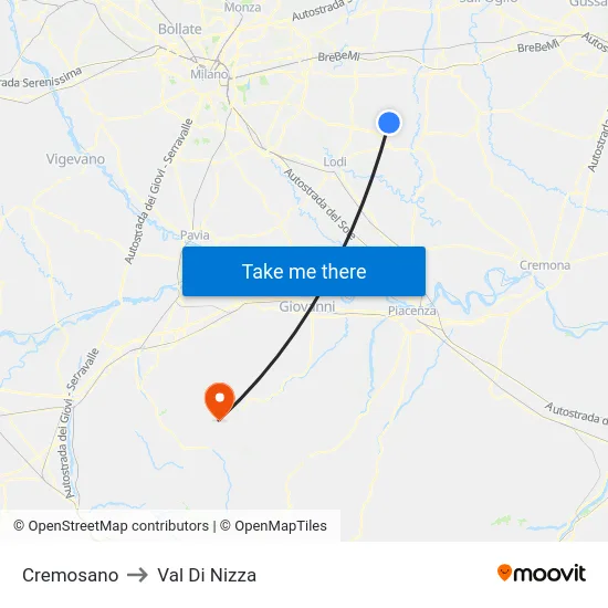 Cremosano to Val Di Nizza map