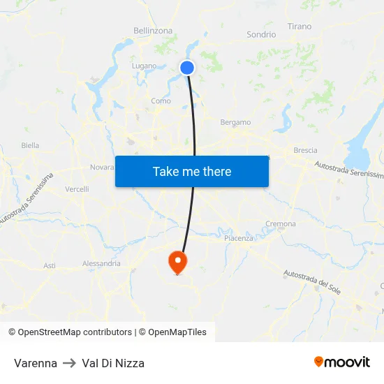 Varenna to Val Di Nizza map