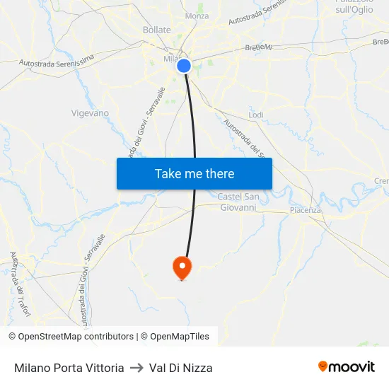 Milano Porta Vittoria to Val Di Nizza map