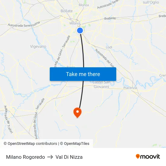 Milano Rogoredo to Val Di Nizza map