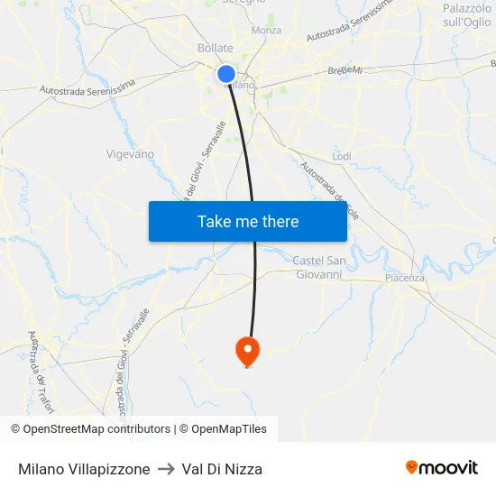 Milano Villapizzone to Val Di Nizza map