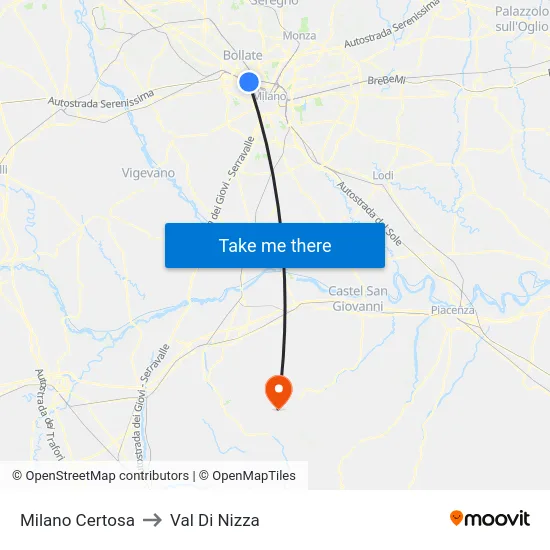 Milano Certosa to Val Di Nizza map