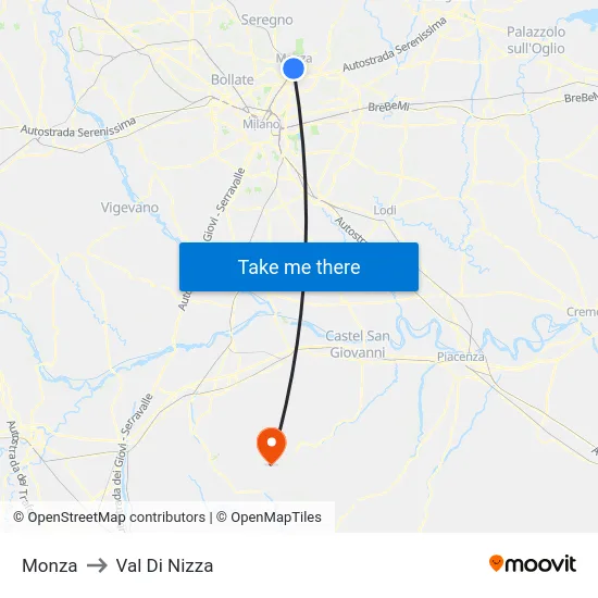 Monza to Val Di Nizza map