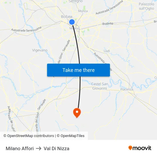 Milano Affori to Val Di Nizza map