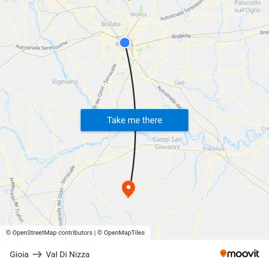 Gioia to Val Di Nizza map
