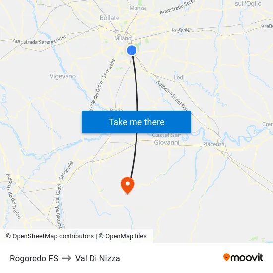 Rogoredo FS to Val Di Nizza map