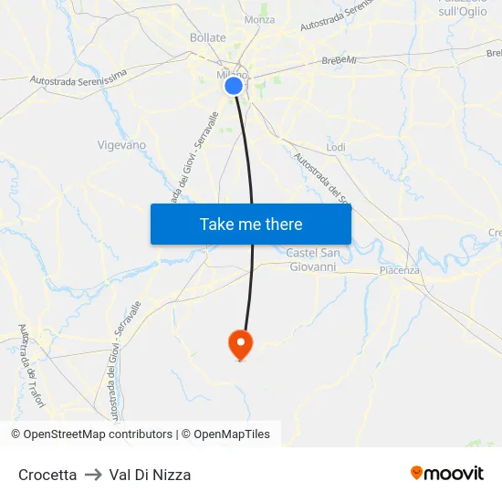 Crocetta to Val Di Nizza map