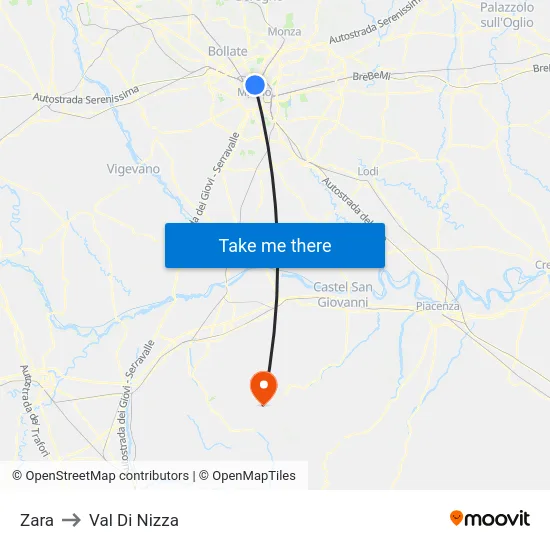 Zara to Val Di Nizza map