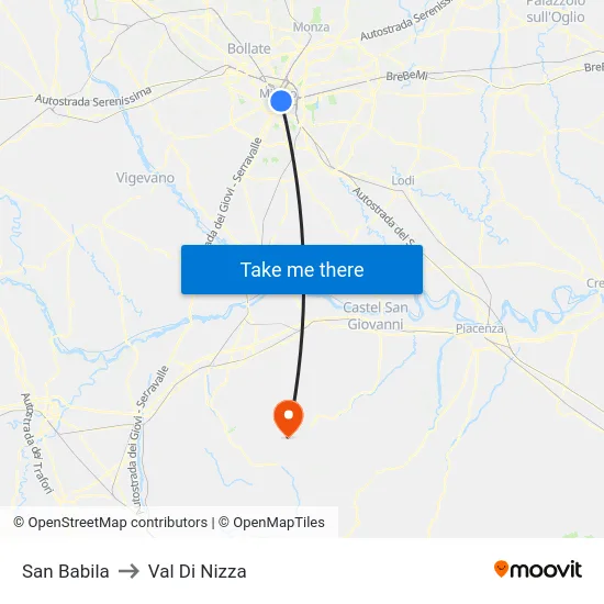 San Babila to Val Di Nizza map