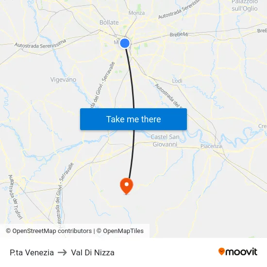 P.ta Venezia to Val Di Nizza map