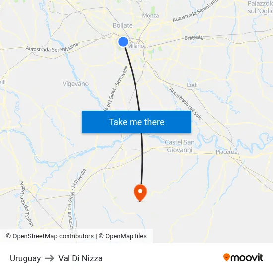 Uruguay to Val Di Nizza map
