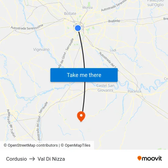 Cordusio to Val Di Nizza map
