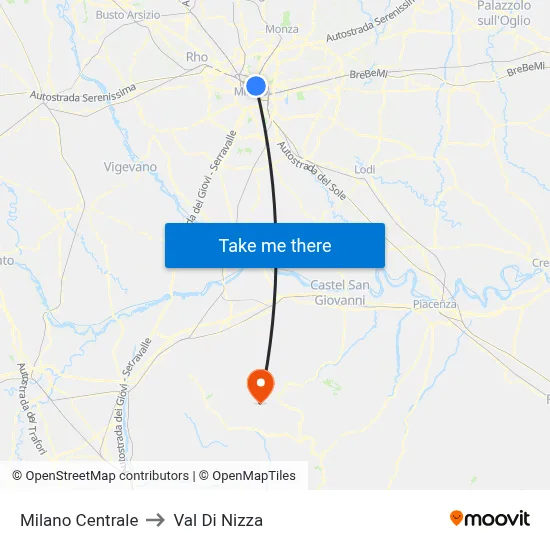 Milan Central to Val Di Nizza map