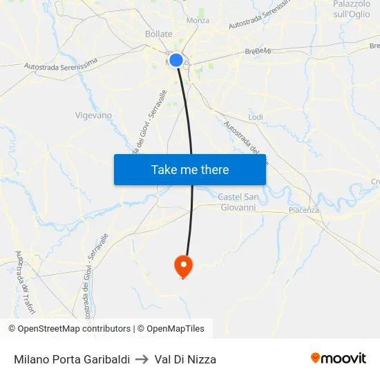 Milano Porta Garibaldi to Val Di Nizza map