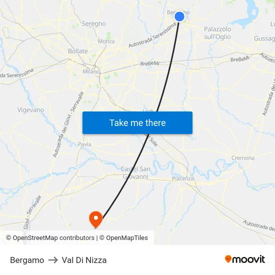 Bergamo to Val Di Nizza map