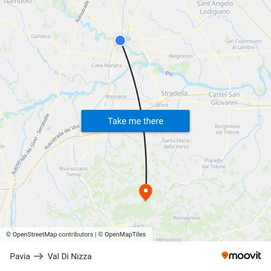 Pavia to Val Di Nizza map