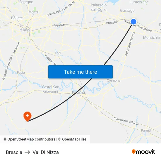 Brescia to Val Di Nizza map