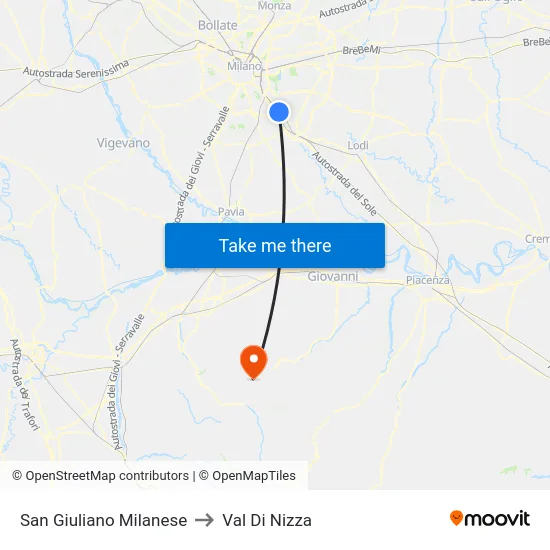 San Giuliano Milanese to Val Di Nizza map
