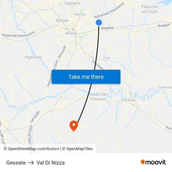 Gessate to Val Di Nizza map