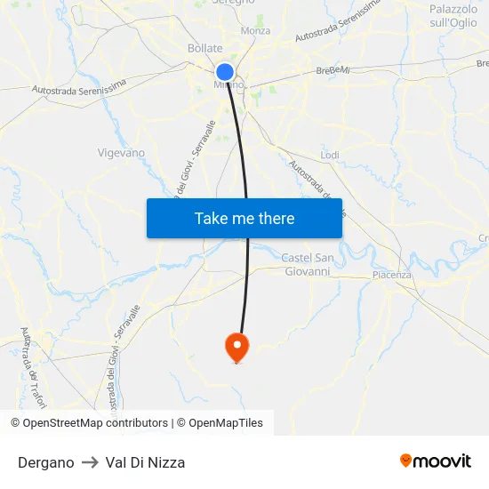 Dergano to Val Di Nizza map