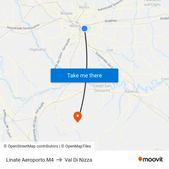 Linate Airport M4 to Val Di Nizza map