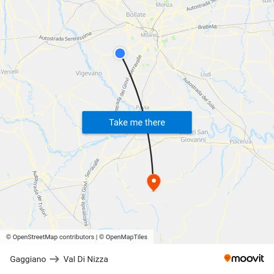 Gaggiano to Val Di Nizza map