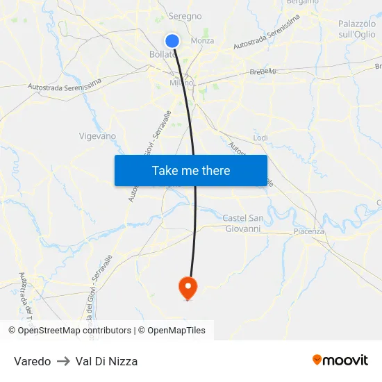 Varedo to Val Di Nizza map