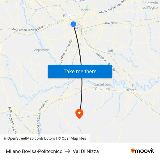 Milano Bovisa-Politecnico to Val Di Nizza map