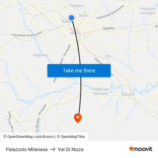 Palazzolo Milanese to Val Di Nizza map