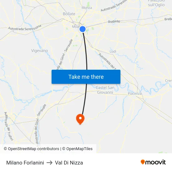 Milano Forlanini to Val Di Nizza map