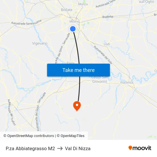 P.za Abbiategrasso M2 to Val Di Nizza map