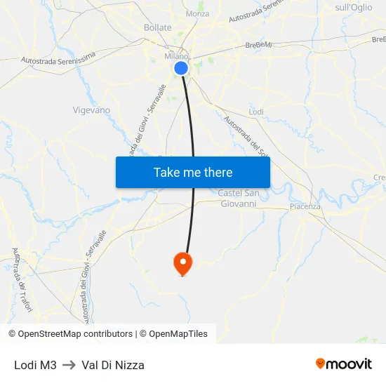 Lodi M3 to Val Di Nizza map