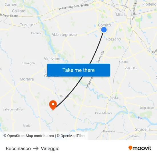 Buccinasco to Valeggio map