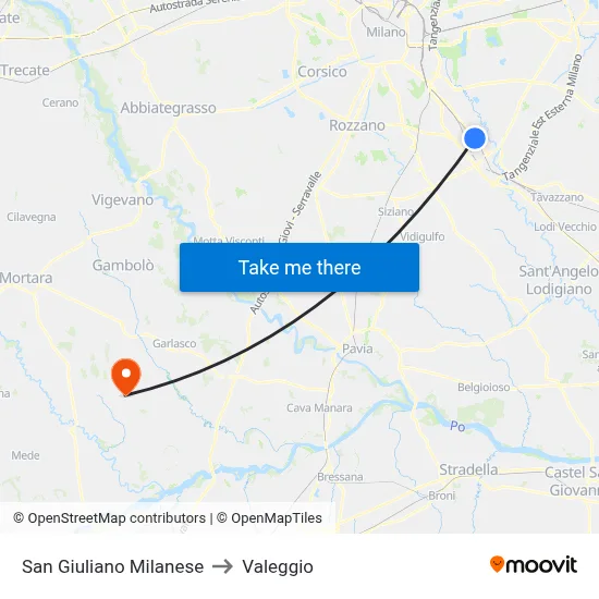San Giuliano Milanese to Valeggio map