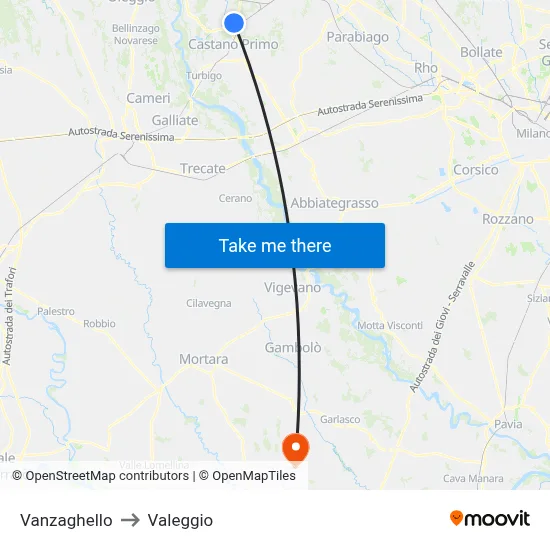 Vanzaghello to Valeggio map