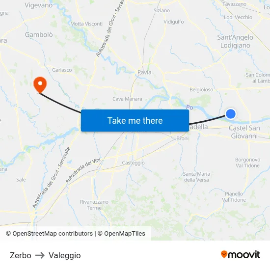 Zerbo to Valeggio map