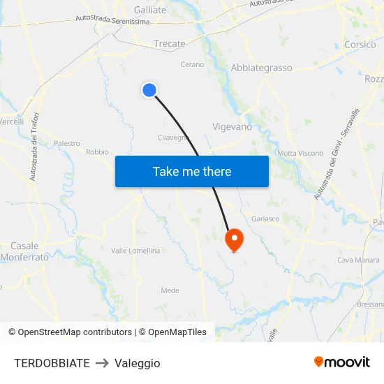 Terdobbiate to Valeggio map