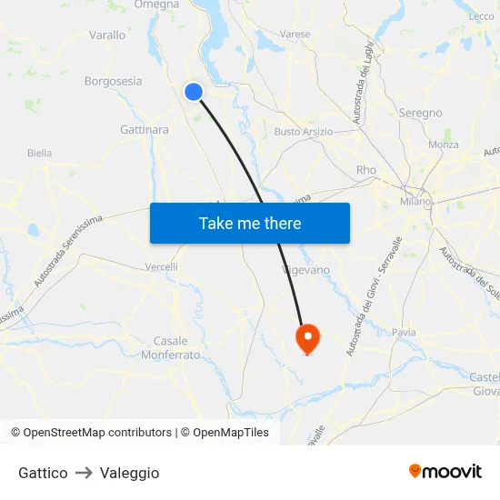 Gattico to Valeggio map