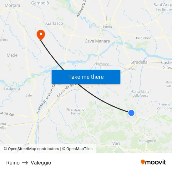 Ruino to Valeggio map