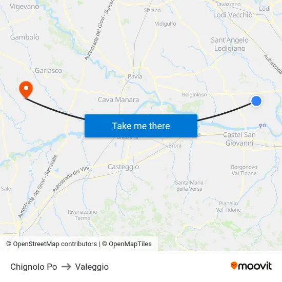 Chignolo Po to Valeggio map