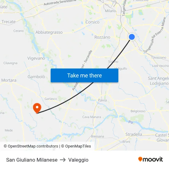 San Giuliano Milanese to Valeggio map