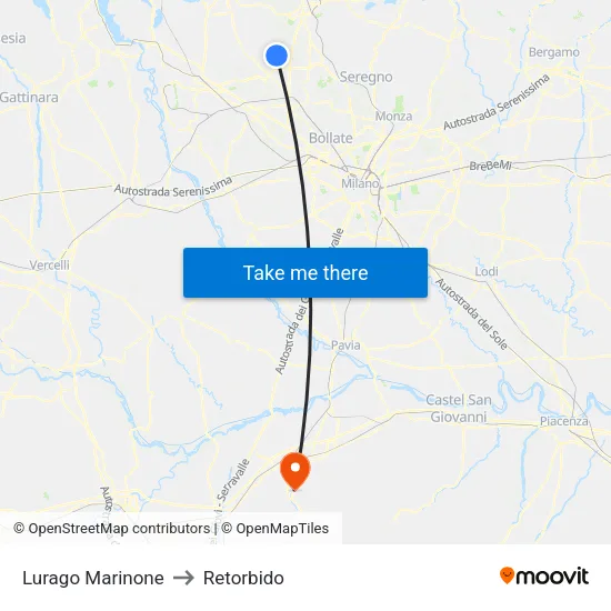 Lurago Marinone to Retorbido map