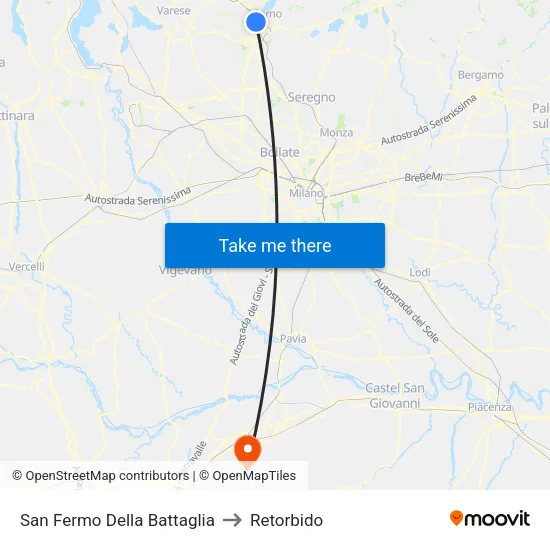 San Fermo Della Battaglia to Retorbido map