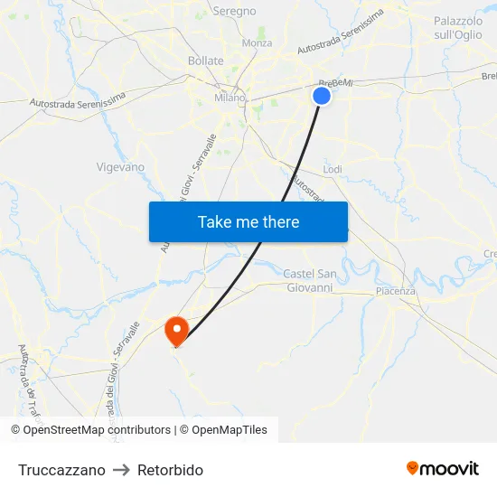 Truccazzano to Retorbido map