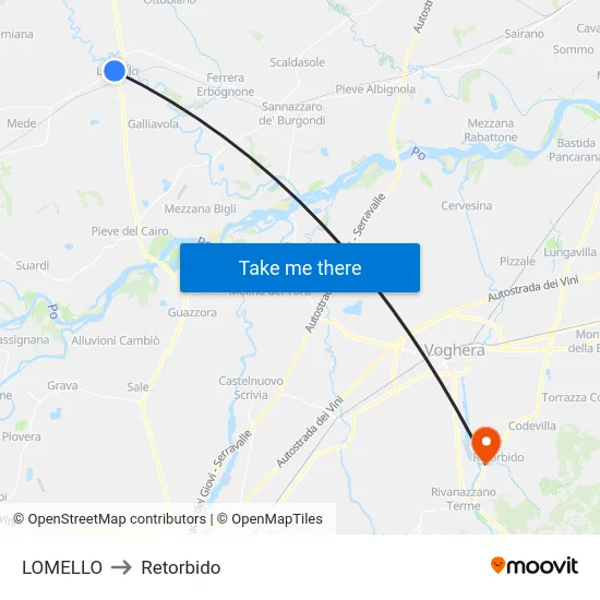 Lomello to Retorbido map