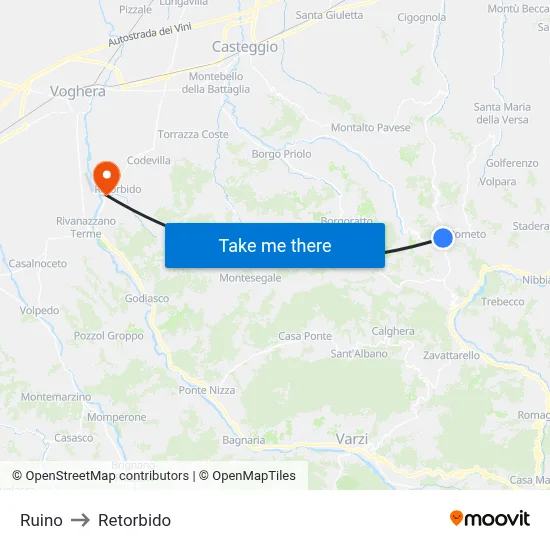 Ruino to Retorbido map