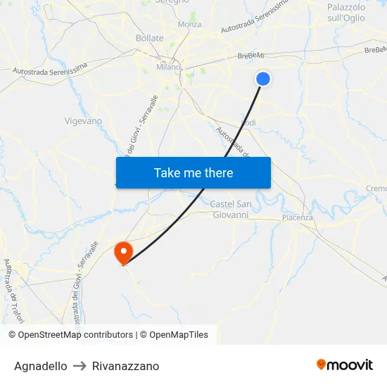 Agnadello to Rivanazzano map